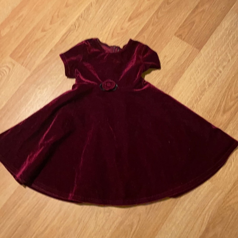 Girls' Burgundy Velvet Party Dress